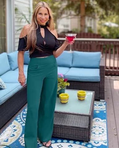 Promover Leggings for Women Wide Leg Pants Business Casual Outfits Yoga Dress Work Palazzo Trousers Pants with Pockets Women's Fashion(Teal,S,31") - Image 4