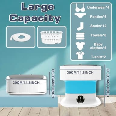 Portable Washing Machine, 16L Mini Washing Machine with 3 Modes, Foldable Collapsible Washer and Dryer with Spin for Travel, Socks, Baby Clothes (Blue) - Image 2