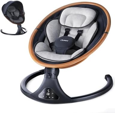 LAREX Baby Swing to Toddler Electric Infant Swing Portable for Newborn Boy Girl, 5 Sway Speeds with Remote Control, 12 Preset Melodies and Bluetooth, 0-6 Months Max 20 Lbs (Gray - Image 3