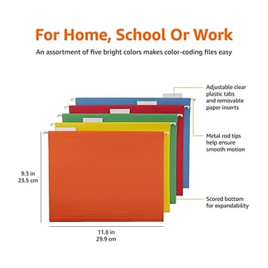 Amazon Basics Hanging Organizer File Folders for Efficient Filing, Assorted Colors, Letter Size (Pack of 25) - Image 6