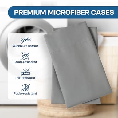 Comfyanno Queen Size Pillow Cases Set of 4, Soft & Breathable Pillowcases, Envelope Closure, Wrinkle-Free, Fade & Stain Resistant, Brushed Microfiber Fabric, Bed Pillow Covers - 20” x 30”, Gray - Image 7