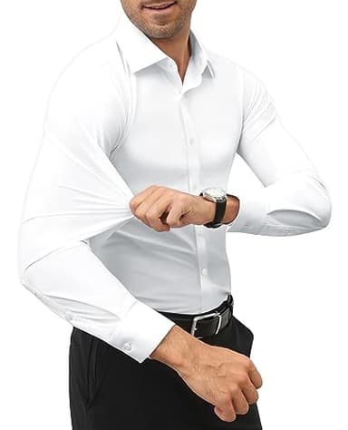 Lion Nardo Slim Fit White Dress Shirt for Men Wrinkle Free Mens Dress Shirts Long Sleeve Tall Muscle Fit Button Up Shirt - Image 2