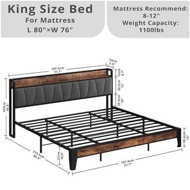 LIKIMIO King Size Bed Frame, Storage Headboard with Charging Station, Solid and Stable, Noise Free, No Box Spring Needed, Easy Assembly - Image 2