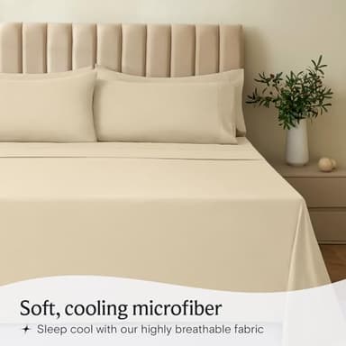 LuxClub 4 PC Queen Sheet Set, Queen Size, Deep Pockets Wrinkle Free Cooling Bed Sheets Machine Washable Hotel Bedding Silky Soft - Cream Queen - Image 3