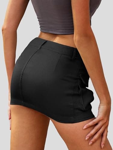 ELLEVEN Mini Cargo Skirts for Women High Stretchy, Low Waist Y2k Skirt Button Cute Denim Bodycon Jean Skirt with Pocket Black Medium - Image 2