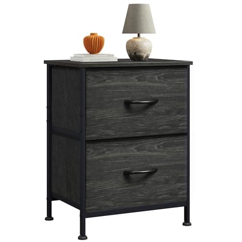 WLIVE Night Stand, Small Dresser with Drawers, Dresser for Bedroom with 2 Fabric Drawer, Black Bedside Table End Table, Dorm Nightstand, Closet Organizer, Charcoal Black Wood Grain Print - Image 1