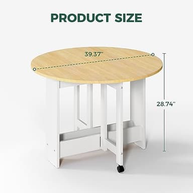 Kasshom Round Drop-Leaf Folding Dining Table, Multifunctional Convertible Dining Room Table for Kitchen/Farmhouse/Living Room, Space Saving Extendable Table with Storage Box and Wheels, Oak - Image 6