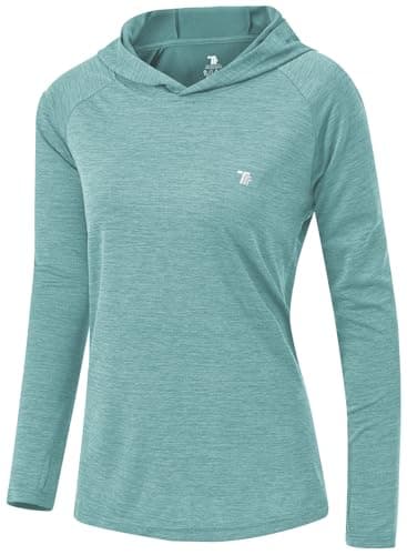 TBMPOY Womens UPF 50+ Sun Protection Hoodie Shirt Long Sleeve Fishing Hiking Outdoor UV Shirt Lightweight Light Cyan M - Image 1
