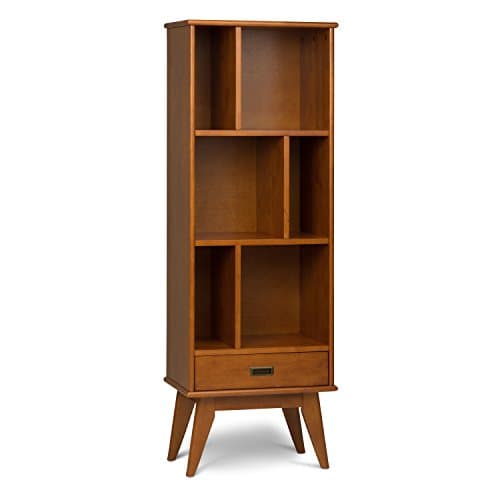 SIMPLIHOME Draper Bookcase - 64 inch Tall Solid Hardwood Storage Bookshelf in Teak Brown, Mid-Century Modern Storage for Living Room, Study Room or Office with Adjustable Shelves and Angled Legs - Image 1