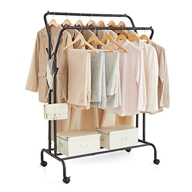 SONGMICS Clothes Rack, Double-Rod Clothing Rack for Hanging Clothes with Wheels, Garment Rack, Metal Frame, 220 lb Max. Total Load, 40.7 Inches Wide, Clothes Storage and Display, Black UHSR107B01 - Image 8