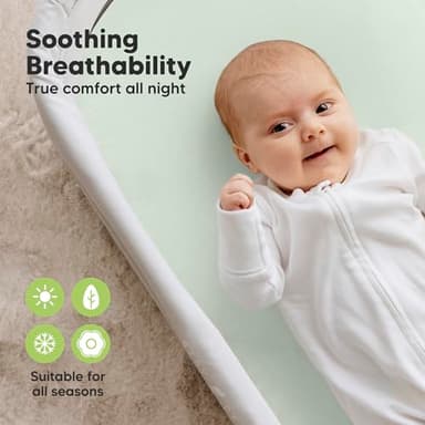 2-Pack Organic Bassinet Sheets for Girls, Boys - 100% Cotton Bassinet Mattress Sheets Compatible with Halo Bassinest Swivel Sleeper, Graco, Baby Delight, Chicco, Unisex Fitted Bassinet Sheets (Sage) - Image 4