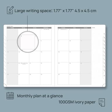 POPRUN 2025 Planner (Large Size 8.5''x 10.5'' Hardcover) - Daily Weekly and Monthly Calendar Agenda 2025 Appointment Book with Hourly Time Slots, Monthly Tabs, 100 GSM - Midnight Green - Image 4