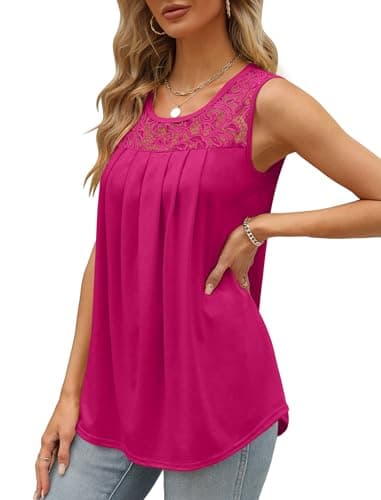 Womens Plus Size Tops Sleeveless Summer Shirts Cute Going Out Tops for Women Hot Pink 3XL - Image 3