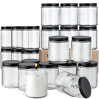 24 Pack, 8 OZ Thick Glass Jars with Metal Lids, Clear Round Candle Making Jars,Empty Food Storage Containers, Mason Canning Jar For Spice, Powder, Liquid, Sample, Lotion, Cosmetic,Dishwasher Safe - Image 1