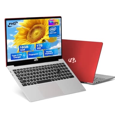 NIMO 15.6 FHD-Student-Laptop, 16GB RAM 1TB SSD 4-Cores Pentium N100(Beat i3-1115G4, Up to 3.4GHz) Computer with Backlit Keyboard Fingerprint Numpad WiFi 6 Win 11 RED - Image 1