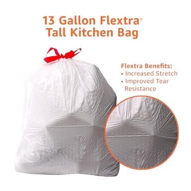 Amazon Basics 13 Gallon Flextra Strength Tall Kitchen Drawstring Trash Bags, Clean Fresh Scnet, Tear Resistant, 10% Post Consumer Recycled, 120 Count - Image 4