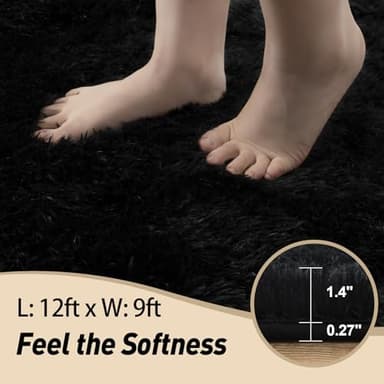 Mugorn Black Area Rugs 9x12 Living Room, Large Fluffy Rugs for Bedroom, Soft Carpet Shag Kids Room Rug, Non-Slip Fuzzy Rugs Indoor (9ft x 12ft, Black) - Image 3
