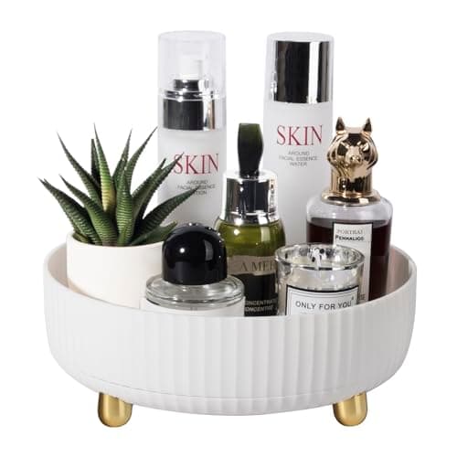 Anyoifax Makeup Perfume Organizer Tray 360 Degree Rotating Lazy Susan Skincare Lotion Organizer Spinning Cosmetics Storage for Dresser, Vanity, Bathroom Countertop, Small Ivory White - Image 1