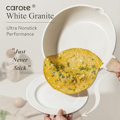 CAROTE 22pcs Pots and Pans Set Nonstick, Cookware Set White Granite Induction Kitchen Cooking Set w/Frying Pans & Saucepans& Grill Pan(PFOS, PFOA Free) - Image 3