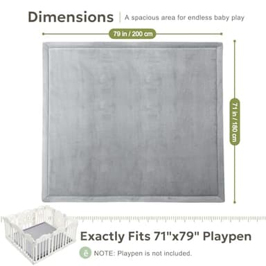Large Thick 1.3" Thick Baby Play Mat for Floor, Padded Foam 79x71 Playpen Mat for Tummy Time, Soft Velvet for Babies, Toddlers, Infants, Kids, Baby-Safe & Non-Slip for Crawling, Gray - Image 2