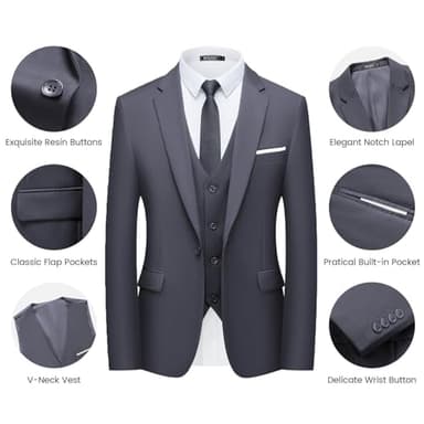 WULFUL Men’s Slim Fit Suit One Button 3-Piece Blazer Dress Business Wedding Party Jacket Vest & Pant - Image 5