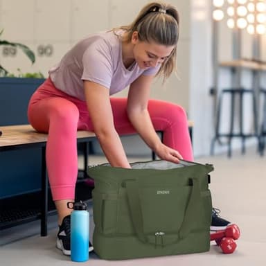 ETRONIK Gym Bag for Women, Travel Duffel Bag with USB Charging Port, Weekender Overnight Bag with Wet Pocket and Shoes Compartment for Women, Travel, Gym, Yoga (Army Green) - Image 2