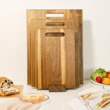 YSTKC Acacia Wood Cutting Boards Set of 3 PCS for Kitchen, Large Wooden Cutting Board Set with Handle, Thick Chopping Board, Butcher Block Wooden Trays for Meat, Fruit Vegetable and Cheese - Image 5