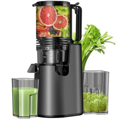 Cold Press Juicer, Masticating Juicer with 5.4" Wide Feed Chute, 350w Slow Juicer Machines Fit Whole Vegetables and Fruits with High Juice Yield, Easy to Clean (Black) - Image 1