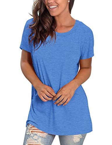 Saloogoe Womens Summer Tops 2025 Basic T Shirts Short Sleeve Loose Fit Tshirts Tees Cruise Outfits Crewneck L - Image 3