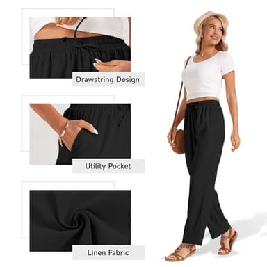 TOPYOGAS Womens High Waist Drawstring Stretch Casual Pants Summer Loose Pants Straight Trousers with Pockets Black - Image 5