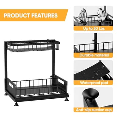 2 Pack Under Sink Organizer Storage 2-Tier Premium Metal Pull-Out Racks, Height Adjustable, Easy Installation | Kitchen & Bathroom Organizers - Image 6