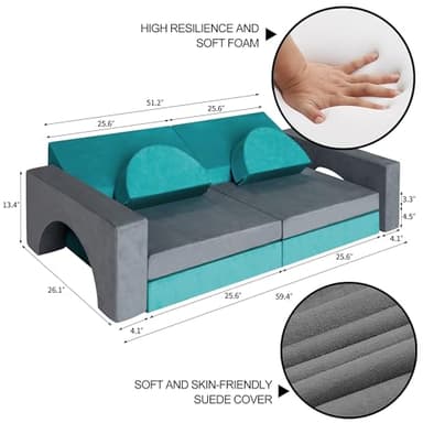 RELIANCER Modular Kids Play Set - 8PCS Foam Couches for Playroom, Toddler to Teen Sectional Sofa, Childrens Nugget Couch, Playhouse Fort Set - Image 2