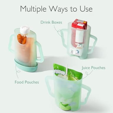 Momcozy Pouch Holder No Squeeze, Baby Food & Juice Box Holder, Mess-Free, Easy Grip for Self-Feeding, BPA-Free & DEHP-Free, Must-Have for Babies, Green - Image 3