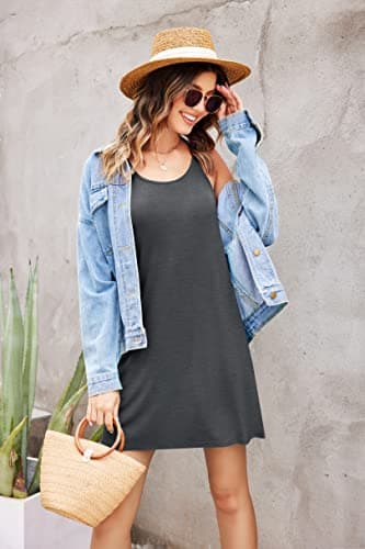 Ekouaer Women's Sleeveless Nightgown Racerback Sleepdress Charcoal Grey - Image 4