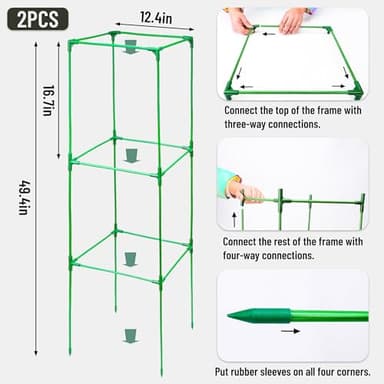 warmfarm Pack 2 Tomato Trellis Plant Stand Made by Fiberglass Pole,47 Inches Heavy Duty Tomato Cages for Garden,Reusable Plant Support for Vegetable Garden, Vegetables, and Flowers - Image 3