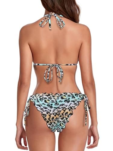 RELLECIGA Women's Green-Yellow Leopard Wavy Triangle Bikini Set Brazilian Swimwear Size Small - Image 4