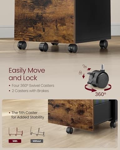 VASAGLE 2-Drawer File Cabinet, Small Rolling Filing Cabinet for Home Office, Printer Stand, for A4, Letter-Size Documents, 15.7 x 16.5 x 27.6 Inches, Rustic Brown and Ink Black UOFC040B01 - Image 7