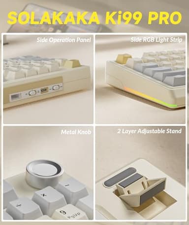 SOLAKAKA KI99 Pro 96% Wireless Mechanical Keyboard, RGB Gaming Keyboard, Hot-Swappable Pre-Lubed Switches, Gasket Structure Creamy Keyboards (Beige-White, Non-Silent Version) - Image 9