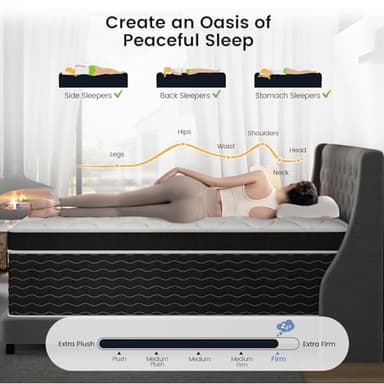 Ruoysun King Size Mattress, 12 inch Hybrid Mattresses in a Box, Firm King Mattress with Gel Memory Foam and Pocket Springs, Pressure Relief & Upgraded Support, Cooling and Breathable - Image 3