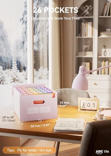 ABC life 26 Pockets Accordion File Organizer, Expanding File Folder, Portable Monthly Paper Bill Tax Receipt Organizer, Letter A4 Size Document Organizer with Blank Labels - Pinkish Purple - Image 4