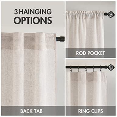 MIULEE White Short Linen Curtains 45 Inch Length 2 Panels for Kitchen Bedroom Bathroom, Soft Thick Linen Textured Natural Basement Window Drapes Semi Sheer Light Filtering Back Tab Rod Pocket - Image 3