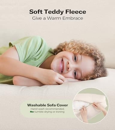 Welzona Loveseat Sofa, 51" Love Seat, Comfy Teddy Small Loveseat for Small Spaces, Tool-Free Setup Sofa Couch for Bedroom, All-Wood Couches for Living Room, No Pillow Included, Beige - Image 4