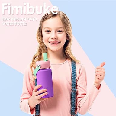 Fimibuke Kids Insulated Water Bottle - 14oz BPA-FREE 18/8 Stainless Steel Travel Tumbler Leak Proof Double Wall Vacuum Kid Cup with Straw Metal Water Bottle for School Boys Girls（2 Pack, Candy/Bubble） - Image 7