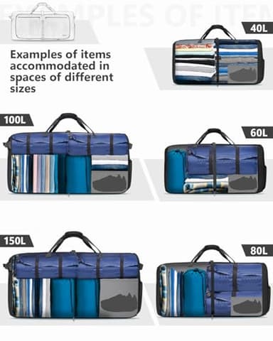 Gonex 80L Packable Travel Duffle Bag Foldable Duffel Bags for Luggage Gym Sports Camping Travelling Cycling Storage Shopping Water & Tear Resistant Black - Image 9