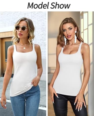 V FOR CITY Shelf Bra Tank Top for Women Adjustable Wide Strap Camisole Cotton Yoga Cami Shirts L White - Image 5