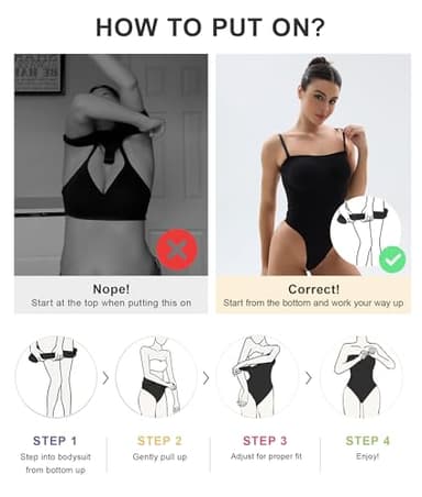 SHAPERX Strapless Bodysuit for Women Tummy Control Seamless Shapewear Thong Body Shaper with Invisible & Removable Straps,SZ5216-Black-L/XL - Image 4