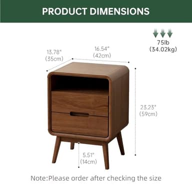 Vadisun Walnut Nightstand Set of 2, Solid Wood Nightstand with Drawers and Open Storage Shelf, Mid Century Modern Nightstands, Wood End Table for Bedroom, Walnut Bedside Table Set of 2(23.23" H) - Image 3