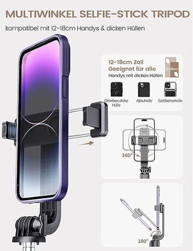 ANXRE Selfie Stick Tripod with Remote, Extendable 360° Rotatable Selfie Stick, 41.7" Phone Tripod Stand for Cell Phone Filming Compatible with iPhone Samsung Android Smartphone Gopro - Image 4