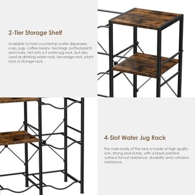 Housolution 2-Tier 5 Gallon Water Jug Holder with 2 Layers Wood Storage Shelves and 4 Slots, 5 Gallon Water Bottle Holder, Water Jug Stand, Water Jug Rack for Kitchen Office Living Room, Brown - Image 4