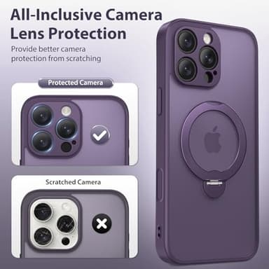 GolbinBox 360° Spin Magnetic Stand for iPhone 16 Pro Max Case, [Compatible with MagSafe] [Full Camera Protection] [16FT Military Drop Protection], Silm Translucent Matte Phone Case, Deep Purple - Image 7